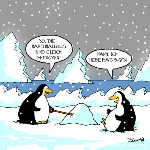 Cartoon: Pinguin Bar-B-Q (medium) by Karsten Schley tagged ernährung,tiere,natur,marshmallows,fastfood