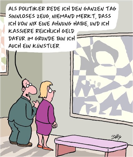 Cartoon: Politik ist Kunst (medium) by Karsten Schley tagged politik,kunst,politiker,künstler,museen,karriere,geld,kompetenz,wahlen,gesellschaft,politik,kunst,politiker,künstler,museen,karriere,geld,kompetenz,wahlen,gesellschaft