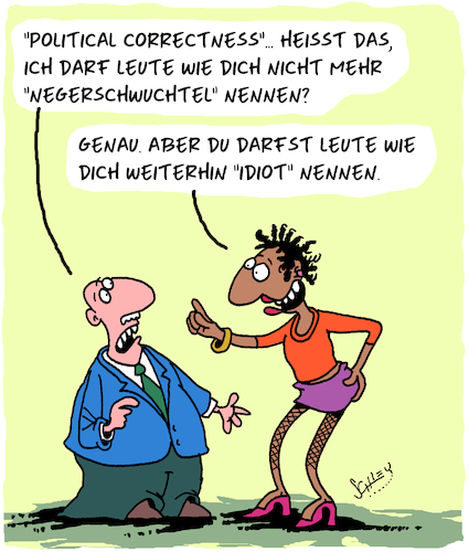 Cartoon: Politisch korrekt (medium) by Karsten Schley tagged pc,sprache,kultur,wandel,werte,normen,gesellschaft,diskriminierung,alter,bildung,fortschritt,weltbild,pc,sprache,kultur,wandel,werte,normen,gesellschaft,diskriminierung,alter,bildung,fortschritt,weltbild