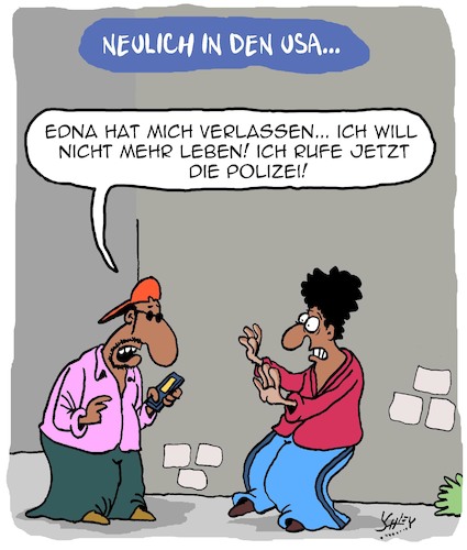 Cartoon: POLIZEI!!! (medium) by Karsten Schley tagged usa,rassismus,farbige,tod,politik,polizeigewalt,trump,hass,gesellschaft,usa,rassismus,farbige,tod,politik,polizeigewalt,trump,hass,gesellschaft