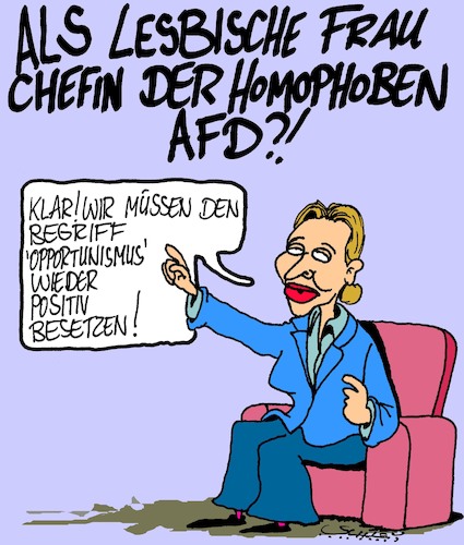 Cartoon: Positiv!! (medium) by Karsten Schley tagged afd,politik,homophobie,homosexualität,rechtsextremismus,populismus,alice,weidel,gesellschaft,deutschland,wahlen,opportunismus,demokratie,afd,politik,homophobie,homosexualität,rechtsextremismus,populismus,alice,weidel,gesellschaft,deutschland,wahlen,opportunismus,demokratie