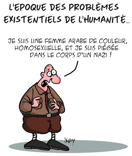 Cartoon: Problemes Existentiels... (medium) by Karsten Schley tagged egalite,des,sexes,homosexualite,racisme,humanite,environnement,politique,egalite,des,sexes,homosexualite,racisme,humanite,environnement,politique