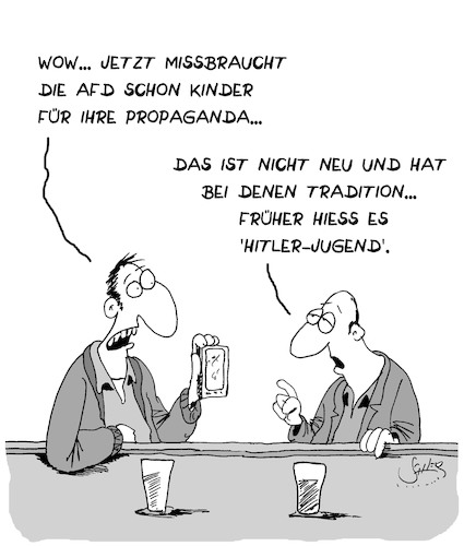 Cartoon: Propaganda (medium) by Karsten Schley tagged afd,deutschland,kinder,hitlerjugend,geschichte,nationalsozialismus,neonazis,propaganda,politik,faschismus,gesellschaft,afd,deutschland,kinder,hitlerjugend,geschichte,nationalsozialismus,neonazis,propaganda,politik,faschismus,gesellschaft