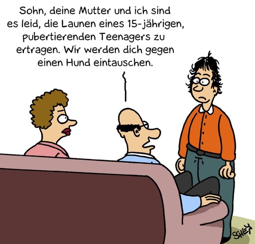 Cartoon: Pubertät (medium) by Karsten Schley tagged jugend,pubertät,teenager,eltern,mütter,väter,kinder,jugend,teenager,pubertät