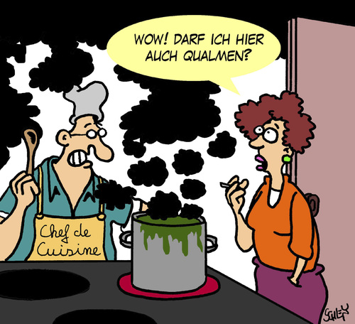 Cartoon: Qualm (medium) by Karsten Schley tagged kochen,ernährung,gesundheit,männer,frauen,emanzipation,gesellschaft,beziehungen,ehe,rauchen,rauchverbot,kochen,ernährung,gesundheit,männer,frauen,emanzipation,gesellschaft,beziehungen,ehe,rauchen,rauchverbot