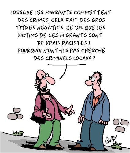 Cartoon: Racistes ! (medium) by Karsten Schley tagged criminalite,immigres,asile,racisme,victimes,agresseurs,medias,politique,criminalite,immigres,asile,racisme,victimes,agresseurs,medias,politique