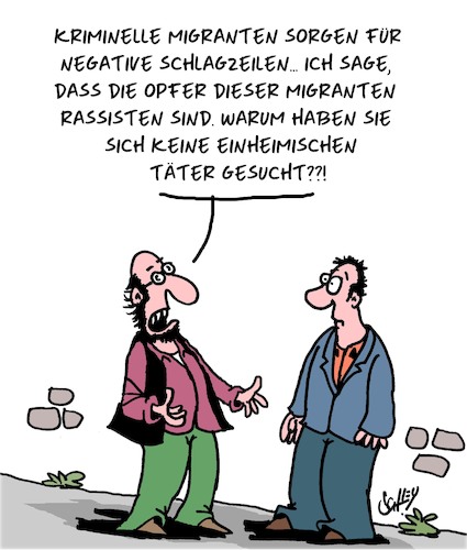 Cartoon: Rassismus!! (medium) by Karsten Schley tagged immigranten,asylsuchende,kriminalität,opfer,täter,medien,rassismus,schlagzeilen,gesellschaft,deutschland,immigranten,asylsuchende,kriminalität,opfer,täter,medien,rassismus,schlagzeilen,gesellschaft,deutschland