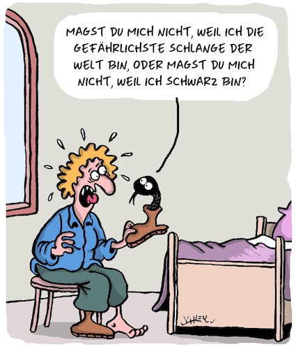 Cartoon: Rassismus??! (medium) by Karsten Schley tagged rassismus,tiere,schlangen,angst,politik,medien,gesellschaft,rassismus,tiere,schlangen,angst,politik,medien,gesellschaft