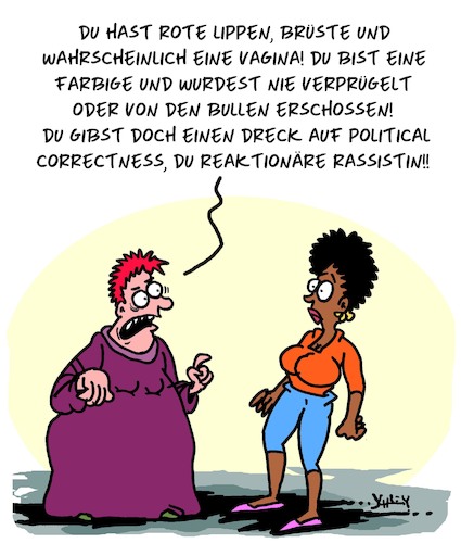 Cartoon: Reaktionär! (medium) by Karsten Schley tagged frauen,rassismus,bigotterie,politik,medien,feminismus,extremismus,gesellschaft,frauen,rassismus,bigotterie,politik,medien,feminismus,extremismus,gesellschaft