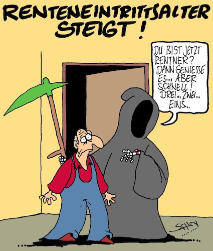 Cartoon: Renteneintrittsalter (medium) by Karsten Schley tagged rente,arbeit,wirtschaft,politik,arbeitnehmer,arbeitgeber,lebensarbeitszeit,renteneintrittsalter,gesellschaft,deutschland,europa,rente,arbeit,wirtschaft,politik,arbeitnehmer,arbeitgeber,lebensarbeitszeit,renteneintrittsalter,gesellschaft,deutschland,europa