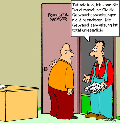 Cartoon: Reparatur (medium) by Karsten Schley tagged technik,wirtschaft,geld,finanzen,arbeit,technik,wirtschaft,geld,finanzen,arbeit,job,beruf,karriere,angestellter,manager,druckmaschine,druckerei,reperatur