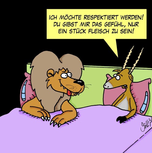 Cartoon: Respekt! (medium) by Karsten Schley tagged natur,liebe,männer,frauen,beziehungen,tiere,respekt,ernährung,beute,nahrungskette,natur,liebe,männer,frauen,beziehungen,tiere,respekt,ernährung,beute,nahrungskette