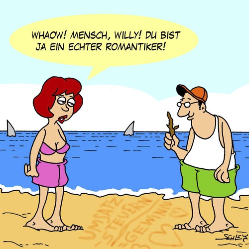 Cartoon: Romantisch (medium) by Karsten Schley tagged männer,frauen,liebe,urlaub,reisen,romantik,gewinn,umsatz,steuern,geld,wirtschaft,business,männer,frauen,liebe,urlaub,reisen,romantik,gewinn,umsatz,steuern,geld,wirtschaft,business