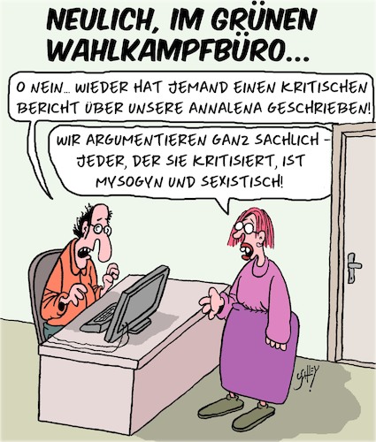 Cartoon: Sachliche Argumente (medium) by Karsten Schley tagged wahlkampf,grüne,baerbock,floskeln,sexismus,kritik,frauenfeindlichkeit,gesellschaft,politik,demokratie,deutschland,wahlkampf,grüne,baerbock,floskeln,sexismus,kritik,frauenfeindlichkeit,gesellschaft,politik,demokratie,deutschland