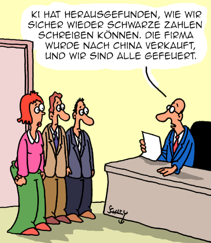 Cartoon: Schwarze Zahlen (medium) by Karsten Schley tagged gewinne,verluste,ki,wirtschaft,business,jobs,karriere,entlassungen,china,gesellschaft,gewinne,verluste,ki,wirtschaft,business,jobs,karriere,entlassungen,china,gesellschaft