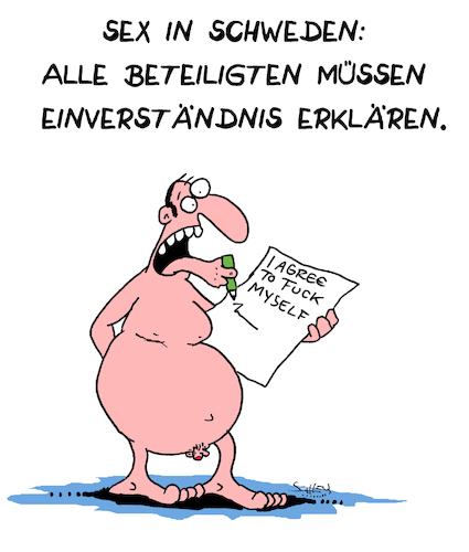 Cartoon: Schweden-Sex (medium) by Karsten Schley tagged schweden,kriminalität,beziehungen,justiz,männer,frauen,sexualdelikte,gesellschaft,sex,schweden,kriminalität,beziehungen,justiz,männer,frauen,sexualdelikte,gesellschaft