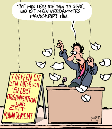 Cartoon: Selbstorganisation (medium) by Karsten Schley tagged selbstorganisation,medien,zeitmanagement,business,bücher,ratgeber,literatur,autoren,kultur,training,coaching,gesellschaft,selbstorganisation,medien,zeitmanagement,business,bücher,ratgeber,literatur,autoren,kultur,training,coaching,gesellschaft