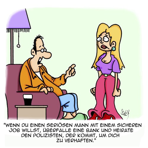 Cartoon: Seriöse Männer (medium) by Karsten Schley tagged familie,väter,töchter,kriminalität,polizei,banken,banküberfall,gesetz,justiz,heirat,liebe,verbrechen,familie,väter,töchter,kriminalität,polizei,banken,banküberfall,gesetz,justiz,heirat,liebe,verbrechen