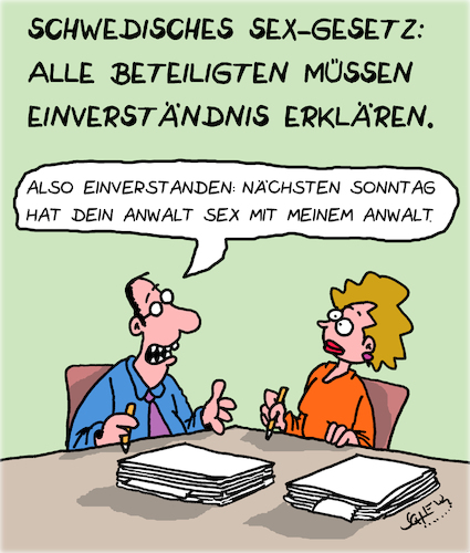 Cartoon: Sex in Schweden (medium) by Karsten Schley tagged schweden,kriminalität,beziehungen,justiz,männer,frauen,sexualdelikte,gesellschaft,sex,schweden,kriminalität,beziehungen,justiz,männer,frauen,sexualdelikte,gesellschaft