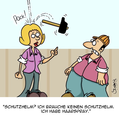 Cartoon: Sicherheit am Arbeitsplatz (medium) by Karsten Schley tagged arbeit,arbeitssicherheit,schutzkleidung,mode,frisuren,männer,frauen,jobs,business,wirtschaft,arbeit,arbeitssicherheit,schutzkleidung,mode,frisuren,männer,frauen,jobs,business,wirtschaft