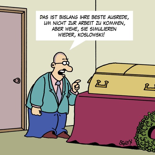 Cartoon: Simulant (medium) by Karsten Schley tagged arbeit,arbeitgeber,arbeitnehmer,simulanten,krankmeldung,ausreden,blaumacher,wirtschaft,business,leben,tod,gesellschaft,deutschland,arbeit,arbeitgeber,arbeitnehmer,simulanten,krankmeldung,ausreden,blaumacher,wirtschaft,business,leben,tod,gesellschaft,deutschland