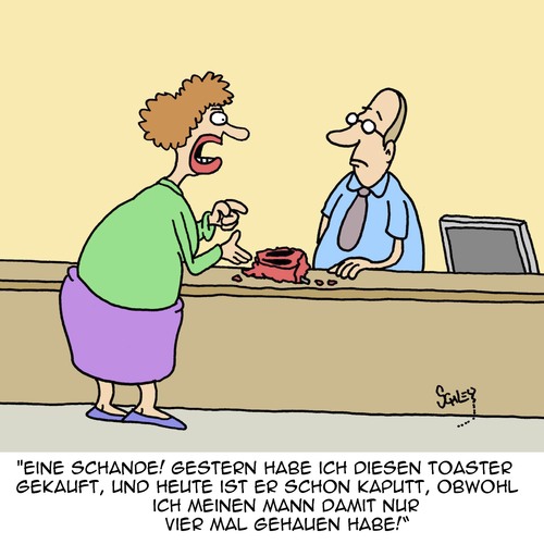 Cartoon: So ein SCHROTT!! (medium) by Karsten Schley tagged verküfer,kunden,verkaufen,business,wirtschaft,einzelhandel,qualität,verbraucherschutz,ehe,liebe,männer,frauen,gewalt,verküfer,kunden,verkaufen,business,wirtschaft,einzelhandel,qualität,verbraucherschutz,ehe,liebe,männer,frauen,gewalt