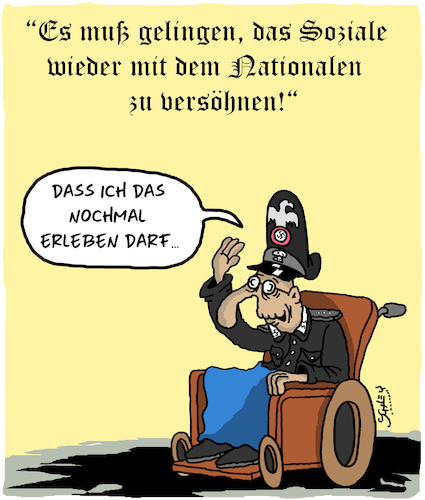 Cartoon: Sozial und National (medium) by Karsten Schley tagged sachsen,anhalt,cdu,ulrich,thomas,nationalsozialismus,geschichte,politik,afd,extremismus,ostdeutschland,sachsen,anhalt,cdu,ulrich,thomas,nationalsozialismus,geschichte,politik,afd,extremismus,ostdeutschland