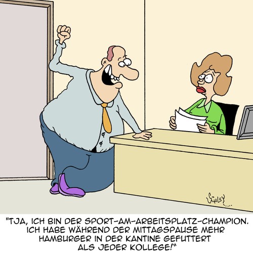 Cartoon: Spitzensportler (medium) by Karsten Schley tagged ernährung,essen,betriebssport,sport,arbeit,kantinen,arbeitsplatz,ernährung,essen,betriebssport,sport,arbeit,kantinen,arbeitsplatz