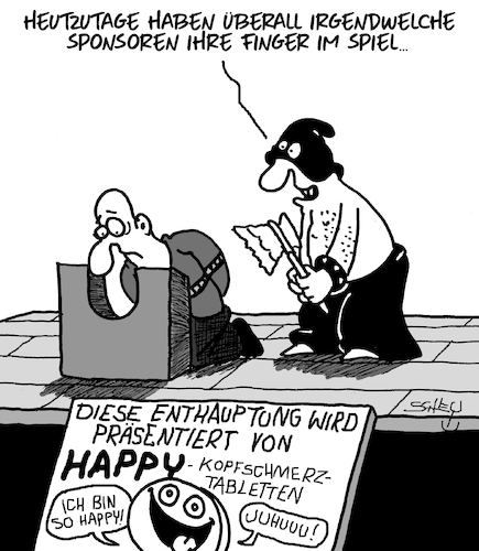 Cartoon: Sponsoren (medium) by Karsten Schley tagged wirtschaft,werbung,marketing,business,lobbyismus,sponsoren,investoren,justiz,hinrichtungen,politik,gesellschaft,wirtschaft,werbung,marketing,business,lobbyismus,sponsoren,investoren,justiz,hinrichtungen,politik,gesellschaft