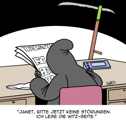 Cartoon: Störung (medium) by Karsten Schley tagged jobs,business,arbeit,arbeitgeber,arbeitnehmer,tod,störungen,witze,jobs,business,arbeit,arbeitgeber,arbeitnehmer,tod,störungen,witze