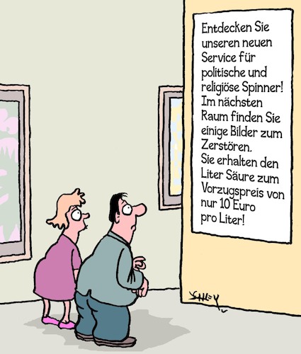 Cartoon: Super Service! (medium) by Karsten Schley tagged museen,kultur,kunst,extremismus,religion,politik,kundenservice,gesellschaft,museen,kultur,kunst,extremismus,religion,politik,kundenservice,gesellschaft