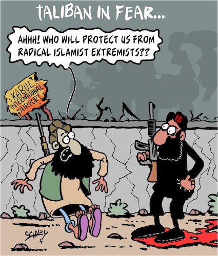 Cartoon: Taliban in Fear (medium) by Karsten Schley tagged taliban,is,muslims,islamists,terrorism,religion,afghanistan,politics,taliban,is,muslims,islamists,terrorism,religion,afghanistan,politics