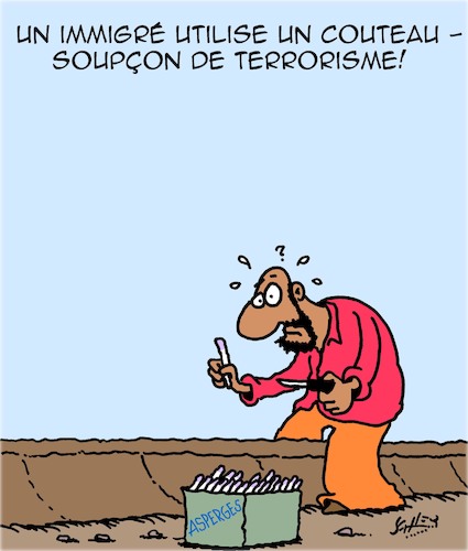 Cartoon: Terrorisme?! (medium) by Karsten Schley tagged imigration,employes,nutrition,agriculture,politique,terrorisme,medias,imigration,employes,nutrition,agriculture,politique,terrorisme,medias