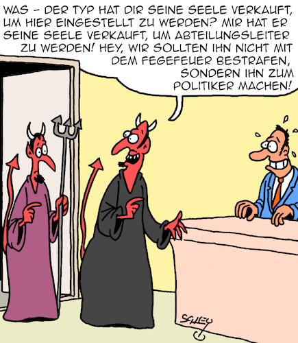 Cartoon: Teuflische Karriere (medium) by Karsten Schley tagged kariiere,jobs,abteilungsleiter,management,teufel,seelen,politik,politiker,aufstieg,gesellschaft,kariiere,jobs,abteilungsleiter,management,teufel,seelen,politik,politiker,aufstieg,gesellschaft