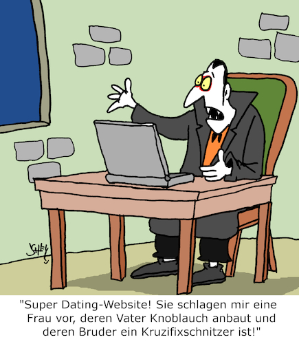 Cartoon: Tolle Dating-Website! (medium) by Karsten Schley tagged männer,frauen,vampire,dating,liebe,algorithmen,landwirtschaft,handwerk,religion,beziehungen,mythen,literatur,filme,medien,gesellschaft,männer,frauen,vampire,dating,liebe,algorithmen,landwirtschaft,handwerk,religion,beziehungen,mythen,literatur,filme,medien,gesellschaft