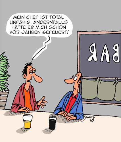 Cartoon: Total unfähig!! (medium) by Karsten Schley tagged arbeit,wirtschaft,jobs,arbeitgeber,arbeitnehmer,karriere,kompetenz,management,vorgesetzte,pubs,bars,gesellschaft,soziales,arbeit,wirtschaft,jobs,arbeitgeber,arbeitnehmer,karriere,kompetenz,management,vorgesetzte,pubs,bars,gesellschaft,soziales