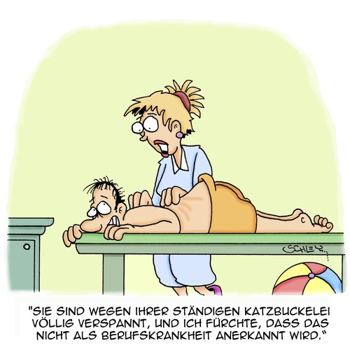 Cartoon: Total verspannt! (medium) by Karsten Schley tagged arbeit,arbeitgeber,arbeitnehmer,gesundheit,berufskrankheiten,physiotherapie,jobs,business,wirtschaft,arbeit,arbeitgeber,arbeitnehmer,gesundheit,berufskrankheiten,physiotherapie,jobs,business,wirtschaft