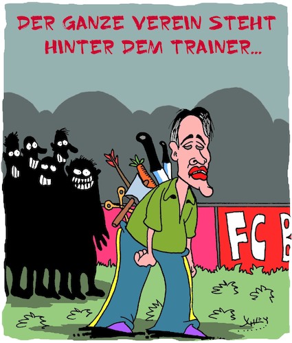 Cartoon: Trainer (medium) by Karsten Schley tagged fußball,bundesliga,profisport,vertrauen,sportvereine,trainer,mannschaft,mannschaftsführung,profite,gewinner,verlierer,business,geld,fußball,bundesliga,profisport,vertrauen,sportvereine,trainer,mannschaft,mannschaftsführung,profite,gewinner,verlierer,business,geld