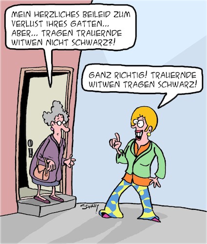 Cartoon: Trauer (medium) by Karsten Schley tagged ehe,liebe,männer,frauen,witwen,tod,trauer,kleidung,normen,gesellschaft,ehe,liebe,männer,frauen,witwen,tod,trauer,kleidung,normen,gesellschaft