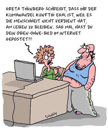 Cartoon: Überleben (medium) by Karsten Schley tagged internet,umwelt,facebook,kommentare,medien,klimawandel,greta,thunberg,menschheit,politik,gesellschaft,internet,umwelt,facebook,kommentare,medien,klimawandel,greta,thunberg,menschheit,politik,gesellschaft