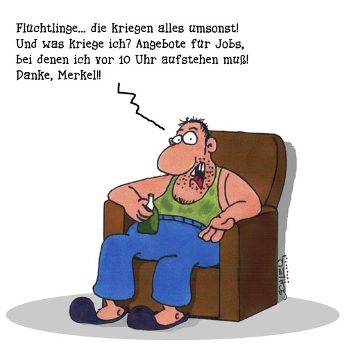 Cartoon: Umsonst (medium) by Karsten Schley tagged flüchtlinge,neid,bildung,geld,gesellschaft,soziales,jobs,politik,wirtschaft,flüchtlinge,neid,bildung,geld,gesellschaft,soziales,jobs,politik,wirtschaft