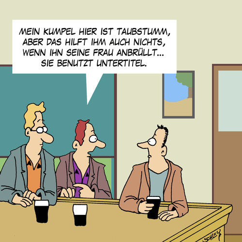 Cartoon: Untertitel (medium) by Karsten Schley tagged ehe,gesundheit,kneipen,pubs,ehemänner,ehefrauen,ehestreit,konflikte,ehe,gesundheit,kneipen,pubs,ehemänner,ehefrauen,ehestreit,konflikte