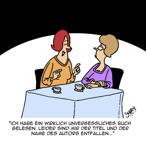 Cartoon: Unvergesslich! (medium) by Karsten Schley tagged bücher,literatur,kunst,autoren,vergesslichkeit,lesen,frauen,freizeit,beziehungen,freundschaft,bücher,literatur,kunst,autoren,vergesslichkeit,lesen,frauen,freizeit,beziehungen,freundschaft