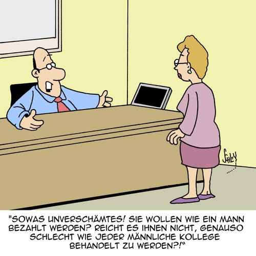 Cartoon: UNVERSCHÄMTHEIT!! (medium) by Karsten Schley tagged arbeit,gleichbehandlung,frauen,männer,jobs,wirtschaft,business,emanzipation,bezahlung,arbeit,gleichbehandlung,frauen,männer,jobs,wirtschaft,business,emanzipation,bezahlung