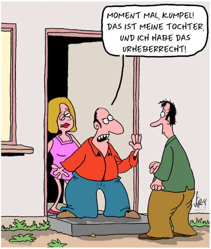 Cartoon: Urheberrecht (medium) by Karsten Schley tagged familie,gesetze,urheberrecht,dating,väter,töchter,beziehungen,liebe,gesellschaft,familie,gesetze,urheberrecht,dating,väter,töchter,beziehungen,liebe,gesellschaft