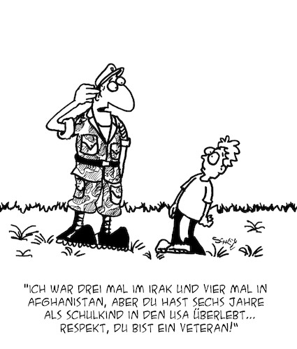 Cartoon: US-Schulkind (medium) by Karsten Schley tagged usa,schulen,schulkinder,amokläufer,waffen,nra,militär,soldaten,veteranen,kinder,jugend,verbrechen,kriminalität,politik,gesellschaft,usa,schulen,schulkinder,amokläufer,waffen,nra,militär,soldaten,veteranen,kinder,jugend,verbrechen,kriminalität,politik,gesellschaft