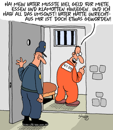 Cartoon: Vater hatte Unrecht (medium) by Karsten Schley tagged familien,väter,söhne,karriere,justiz,miete,ernährung,kleidung,geld,gefängnisse,gesellschaft,familien,väter,söhne,karriere,justiz,miete,ernährung,kleidung,geld,gefängnisse,gesellschaft