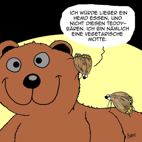 Cartoon: Vegetarier (medium) by Karsten Schley tagged ernährung,gesundheit,essen,vegetarier,insekten,motten,teddybären,natur,tiere,ernährung,gesundheit,essen,vegetarier,insekten,motten,teddybären,natur,tiere