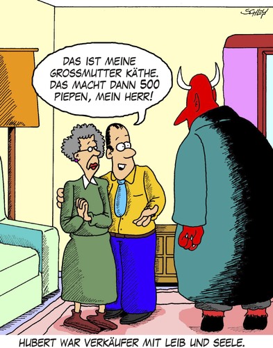 Cartoon: Verkäufer (medium) by Karsten Schley tagged wirtschaft,ökonomie,business,verkäufer,verkaufen,umsatz,wirtschaft,ökonomie,business,verkäufer,verkaufen,umsatz,handel,verkauf,teufel,seele