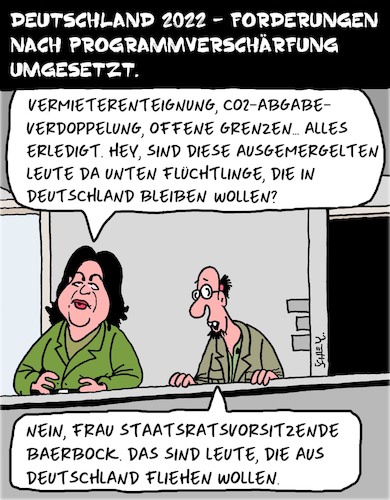 Cartoon: Verschärftes Programm (medium) by Karsten Schley tagged wahlen,grüne,staatswirtschaft,enteignungen,wirtschaft,baerbock,steuern,abzocke,klima,sozialismus,gesellschaft,deutschland,wahlen,grüne,staatswirtschaft,enteignungen,wirtschaft,baerbock,steuern,abzocke,klima,sozialismus,gesellschaft,deutschland